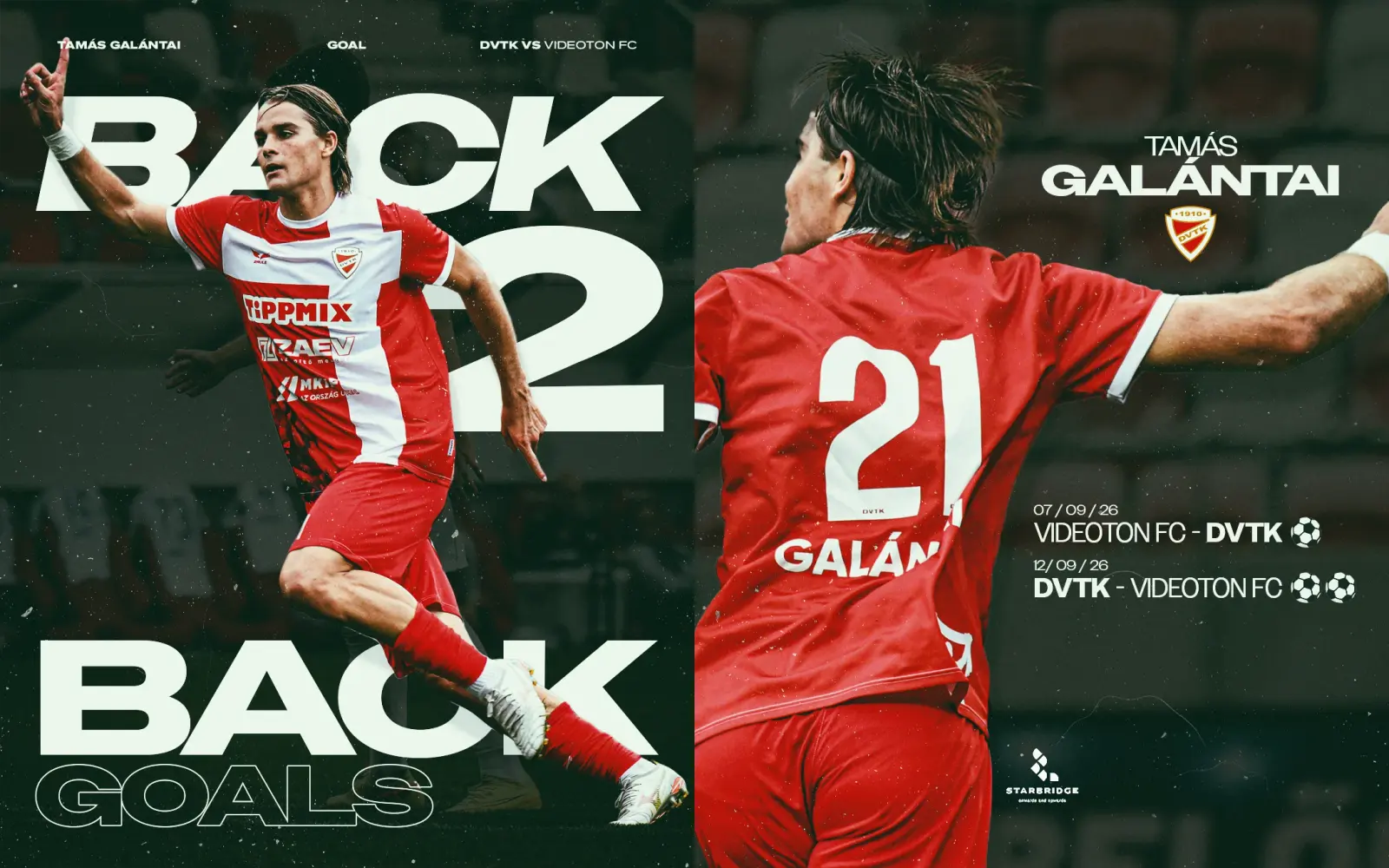 Tamás Galántai back-to-back goals graphic for Starbridge